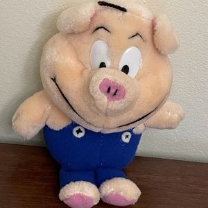 Liberty Toy Vintage 1993 Anime/Animal Farm Pig Blue Overalls Plush Toy 12"